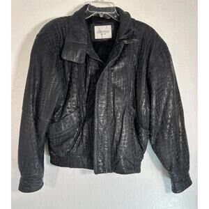 VTG Y2K Men’s 38 Couture By J Park Black Embossed Leather Bomber Jacket